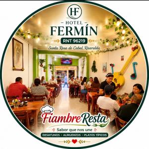 a group of people sitting at tables in a restaurant at Hotel Fermín in Santa Rosa de Cabal +25 photos