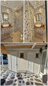 a bathroom with a sink and a mirror at Summer House Moschovi in Skala Potamias +21 photos