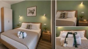 two pictures of a hotel room with two beds at Il Rovo Rooms in Porto Torres