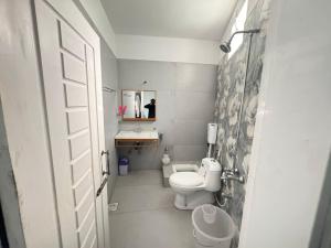 a small bathroom with a toilet and a sink at EmberGuestHouse in Abbottabad