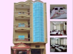 a collage of four pictures of a building at Khemra Guesthouse in Kampot in Kampot