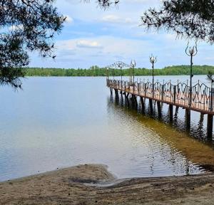 a dock on a lake with lights on it at Krainya hata in Szack