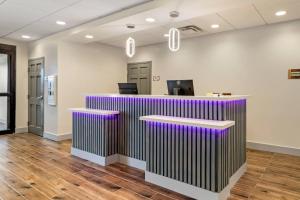 a bar in a office with purple stripes at The Angler Hotel Livingston, an Ascend Collection Hotel in Livingston