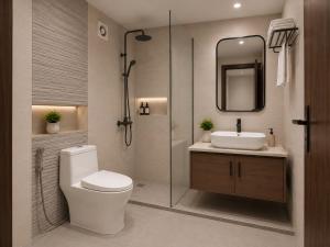 a bathroom with a toilet and a sink and a mirror at Sylhet Regency Ltd in Sylhet +31 photos