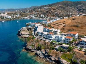 an aerial view of a town on the water at Apanemo Seaside in Batsi