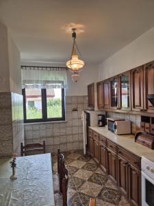 a kitchen with wooden cabinets and a counter top at Norma 3 in Novigrad Istria