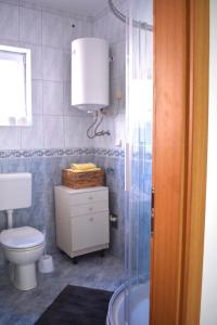 a bathroom with a toilet and a sink and a shower at Apartmani Benedetti in Povljana