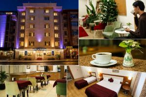 a collage of photos of a hotel with tables and chairs at La Garden Hotel Old City in Istanbul