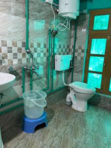 a bathroom with a toilet and a sink at Radhakrishna Homestay in Kulu