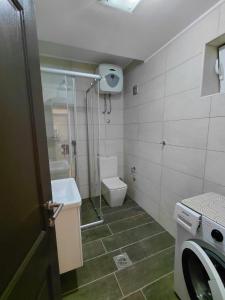 a bathroom with a shower and a toilet and a sink at Muo sea view Garden in Muo