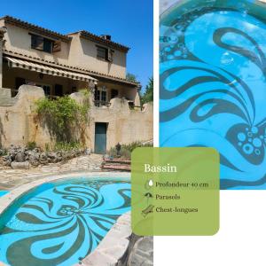 a picture of a house and a picture of a pool at Villa Les Chariotins in Draguignan