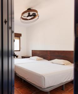 a bedroom with two beds and a light fixture at Cortijo Santa Cruz in Almuñécar