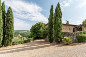 a row of trees in front of a house at Castello di Albola in Radda in Chianti