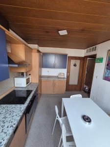 a kitchen with a table and chairs in a room at Stay Offenbach in Bürgel