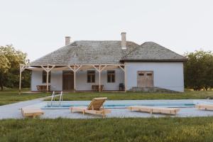 a house with a swimming pool in front of it at Nizija in Sombor