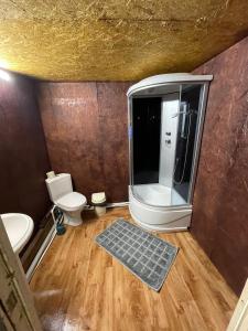 a bathroom with a toilet and a walk in shower at Дом in Borovoye