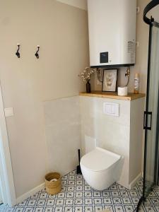 a bathroom with a white toilet in a room at Atpūtas vieta Kannas in Tropmači +9 photos