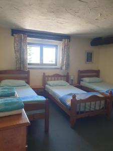 a bedroom with two beds and a window at La Croix Gîtes in Pressignac +73 photos