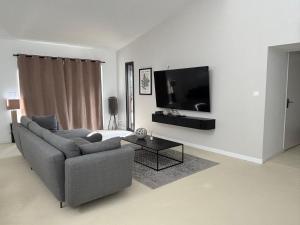 a living room with a couch and a flat screen tv at Sillage in Machiel