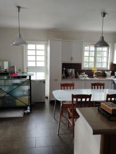 a kitchen with a table and chairs in a kitchen at Leo House in Selínia