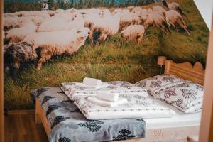 a bed with a herd of sheep in a field at U Hani in Bańska Wyżna