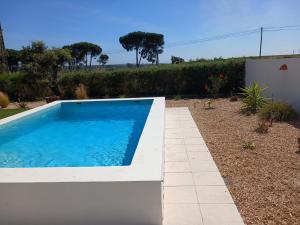 a small swimming pool in a yard with at Casa dos Foros in Odemira