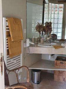 a bathroom with a sink and a mirror at Le Clôs Ste Anne in Eu +9 photos