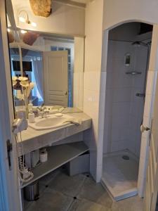 a bathroom with a sink and a shower at Le Clôs Ste Anne in Eu