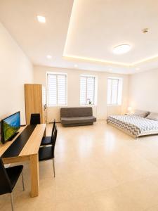 a large living room with a couch and a table at Colonnade Studio, Karlovy Vary in Karlovy Vary