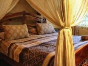 a bedroom with a bed with a canopy at Emahlathini Guest Farm in Piet Retief