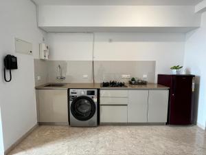 a kitchen with a washing machine in a kitchen at Luna Spaces-Riva Nr KIMS Hospital, Bayer House, TCS thane in Thane