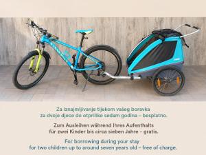a blue bike with a cart attached to it at Kuća za odmor Slamek sa Saunom in Sveti Martin na Muri