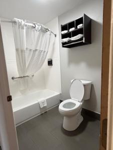a white bathroom with a toilet and a shower at Guesthouse Inn & Suites Lexington in Lexington +23 photos