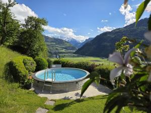 a swimming pool in a garden with mountains in the background at Holiday Home Egger by Interhome in Aschau