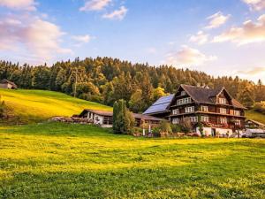 a large house on a hill with a green field at Apartment Scheftenau by Interhome in Wattwil