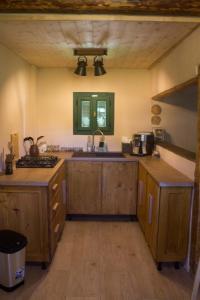 a large kitchen with wooden cabinets and a sink at Chata U3G Kobyly-Mlynky in Kobyly