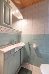 a bathroom with a sink and a shower at Jehkas Huoneisto B in Kilpisjärvi +14 photos