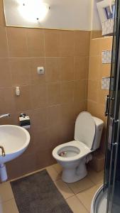 a bathroom with a toilet and a sink at Adria penzión in Štúrovo