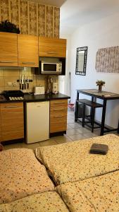 a kitchen with a sink and a table with a counter at Adria penzión in Štúrovo