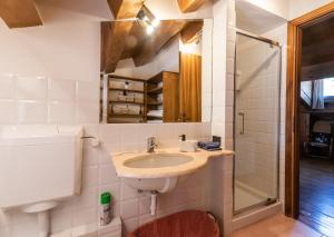 ein Badezimmer mit Waschbecken und Dusche in der Unterkunft Torre Cà Emo, La Mansarda dell'Ammiraglio in Vittorio Veneto + 20 Fotos