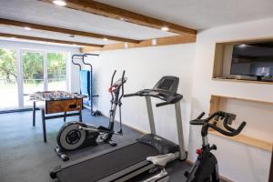 a gym with two exercise bikes in a room at Birkenhof Brand in Brand