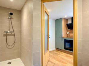 a bathroom with a shower and a walk in shower at Entre Terre et Vignes - Studio climatisé in Marlenheim +16 photos