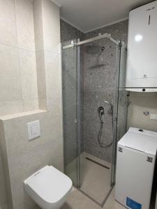 ein Badezimmer mit Dusche und Toilette in der Unterkunft Olive Nest in Mrčevac