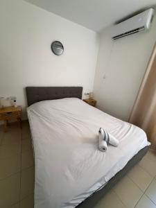 a white bed in a white room with a white sheets at Room 805 in Eilat