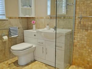 a bathroom with a toilet and a sink at Petit Knowle in Cuckfield