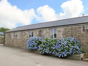 a building with blue flowers on the side of it at Tresidder Barn in Constantine