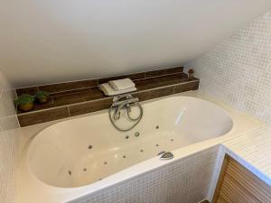 a bath tub with a faucet in a bathroom at Texelheerlijk 4 in De Koog +12 photos