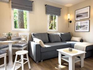 a living room with a couch and a table at Sosnowe Tarasy in Boszkowo-Letnisko