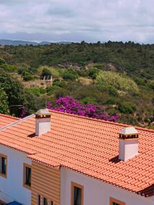 a view from the roof of a building with purple flowers at Stressfree Suite in Vila Nova de Milfontes