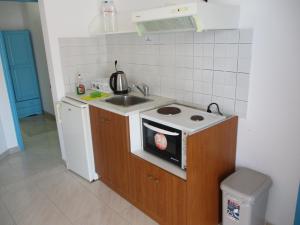 a small kitchen with a sink and a stove at Iliotropio Ligia in Ligia